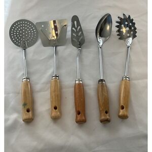 MUCSA Marca Reg. 5 Piece Small Utensil Set - Stainless Steel/ Wood Handles -9.5"